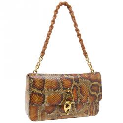 Tom Ford Orange Python Leather Carine Flap Bag
