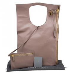 Pre Owned Tom Ford Blush Nude Leather Large Fold Over Alix Tote