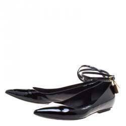 Tom Ford Black Patent Leather Ankle Wrap Lock Ballet Flats Size 37