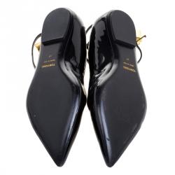 Tom Ford Black Patent Leather Ankle Wrap Lock Ballet Flats Size 37
