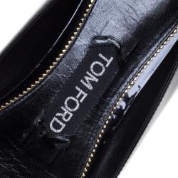 Tom Ford Black Patent Leather Ankle Wrap Lock Ballet Flats Size 37