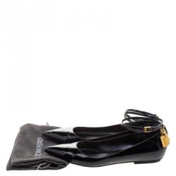 Tom Ford Black Patent Leather Ankle Wrap Lock Ballet Flats Size 37