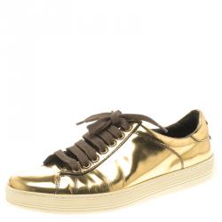 Tom Ford Gold Metallic Leather Low Top Sneaker Size 39