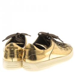 Tom Ford Gold Metallic Leather Low Top Sneaker Size 39