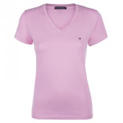 Tommy Hilfiger Pink Logo V Neck Tshirt M