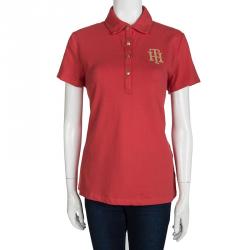 Pre Owned Tommy Hilfiger Pink Sequin Logo Detail Short Sleeve Polo T-Shirt L