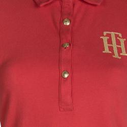 Pre Owned Tommy Hilfiger Pink Sequin Logo Detail Short Sleeve Polo T-Shirt L