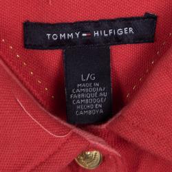 Pre Owned Tommy Hilfiger Pink Sequin Logo Detail Short Sleeve Polo T-Shirt L