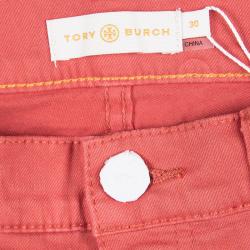 Tory Burch Jasper Red Washed Denim Skinny Ankle Grazer Jeans M
