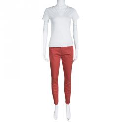 Tory Burch Jasper Red Washed Denim Skinny Ankle Grazer Jeans M
