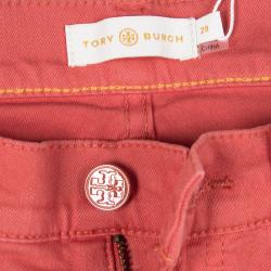 Tory Burch Jasper Red Washed Denim Skinny Ankle Grazer Jeans M