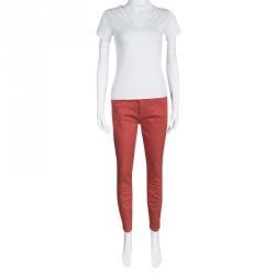 Pre Owned Tory Burch Jasper Red Washed Denim Skinny Ankle Grazer Jeans S/M