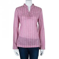 Tory Burch Stephanie Mandarin Collar Printed Tunic Top M