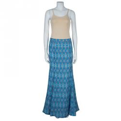 Pre Owned Tory Burch Blue Mosaic Printed Maxi Skirt M