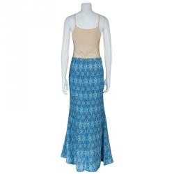 Pre Owned Tory Burch Blue Mosaic Printed Maxi Skirt M
