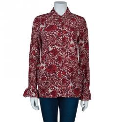 Pre Owned Tory Burch Cora Red Floral Print Shirt S