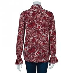 Pre Owned Tory Burch Cora Red Floral Print Shirt S