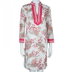 Pre Owned Tory Burch White Floral Print Tunic Dress M