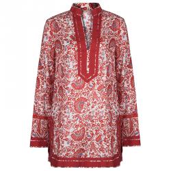 Pre Owned Tory Burch Red Printed Tunic Top M