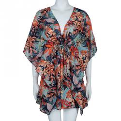 Tory Burch Calathea Multicolor Print Beach Dress Short Kaftan M/L