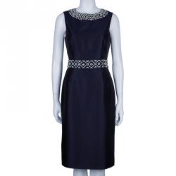 Pre Owned Tory Burch Heather Navy Blue Embellished Dress S