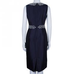 Pre Owned Tory Burch Heather Navy Blue Embellished Dress S