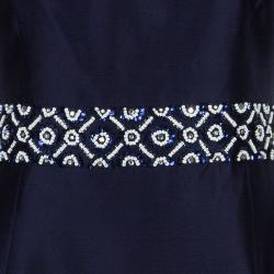 Pre Owned Tory Burch Heather Navy Blue Embellished Dress S