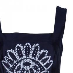 Pre Owned Tory Burch Lily Navy Blue Embroidered Dress M