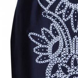 Pre Owned Tory Burch Lily Navy Blue Embroidered Dress M