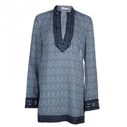 Pre Owned Tory Burch Blue Carinthia Tunic Top L
