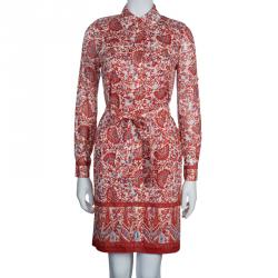 Pre Owned Tory Burch Red Brigitte Printed Shirt Dress S