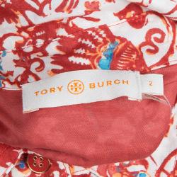 Pre Owned Tory Burch Red Brigitte Printed Shirt Dress S