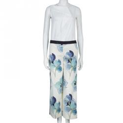 Pre Owned Tory Burch White Floral Print Wide Leg Eliza Pants S