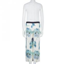 Pre Owned Tory Burch White Floral Print Wide Leg Eliza Pants S