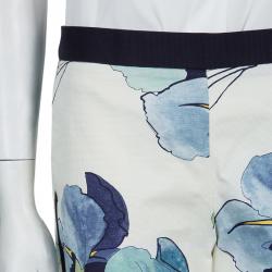 Pre Owned Tory Burch White Floral Print Wide Leg Eliza Pants S