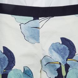 Pre Owned Tory Burch White Floral Print Wide Leg Eliza Pants S