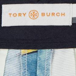 Pre Owned Tory Burch White Floral Print Wide Leg Eliza Pants S