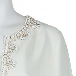 مملوكة مسبقًا Tory Burch Cream Raw Silk Embellished Long Sleeve Tunic Blouse L