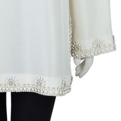 مملوكة مسبقًا Tory Burch Cream Raw Silk Embellished Long Sleeve Tunic Blouse L