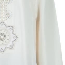 مملوكة مسبقًا Tory Burch Cream Raw Silk Embellished Long Sleeve Tunic Blouse L