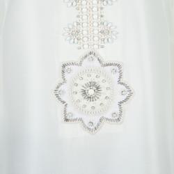 مملوكة مسبقًا Tory Burch Cream Raw Silk Embellished Long Sleeve Tunic Blouse L