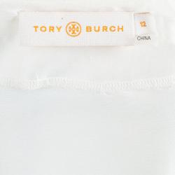 مملوكة مسبقًا Tory Burch Cream Raw Silk Embellished Long Sleeve Tunic Blouse L