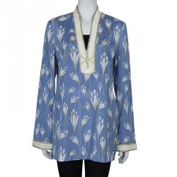 Pre Owned Tory Burch Blue Floral Print Sabrina Tunic L