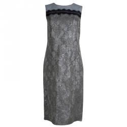 Tory Burch Grey Lurex Jacquard Sleeveless Jane Dress M