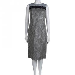 Tory Burch Grey Lurex Jacquard Sleeveless Jane Dress M