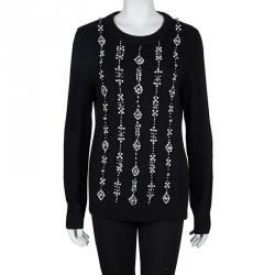 Pre Owned Tory Burch Black Crystal Embellished Etta Sweater  L
