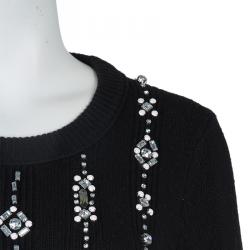 Pre Owned Tory Burch Black Crystal Embellished Etta Sweater  L