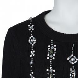 Pre Owned Tory Burch Black Crystal Embellished Etta Sweater  L