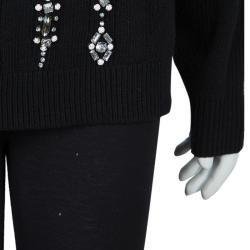 Pre Owned Tory Burch Black Crystal Embellished Etta Sweater  L