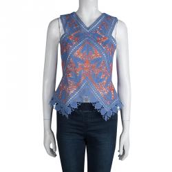 Pre Owned Tory Burch Multicolor Crochet Lace Cross Back Evie Top S